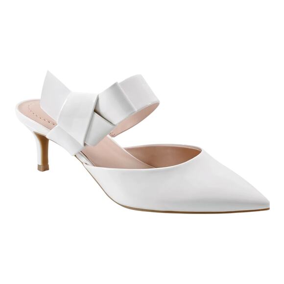 Bandolino Women's Millie Pointed Toe Kitten Heel Mule Pumps Cream Patent Size